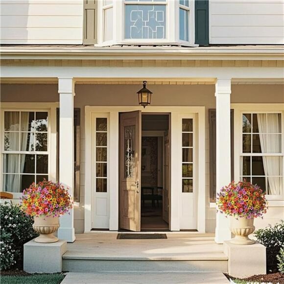 Set of 12 Outdoor Artificial Flowers UV Resistant Fake Plants for Porch Decor - Picture 4 of 7